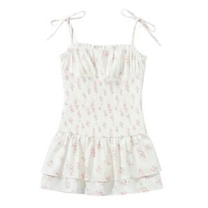 Tunic Top Floral Milkmaid Smocked Tiered Cottage Coquette Romantic White Large